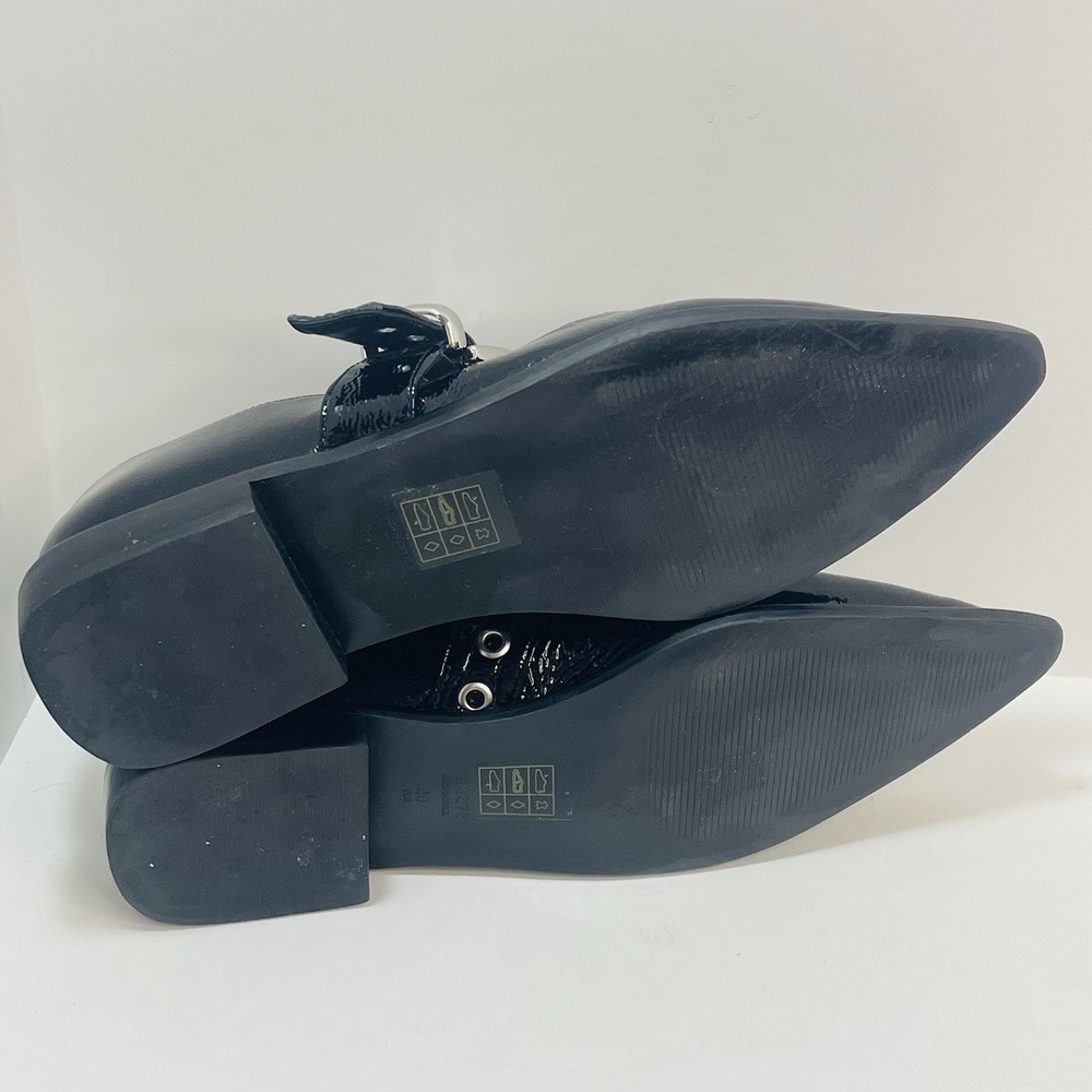 Maeve Pointed-Toe Moto Mary Jane Flats Black Patent Leather – Size 40  US 9-9.5 - Picture 8 of 9